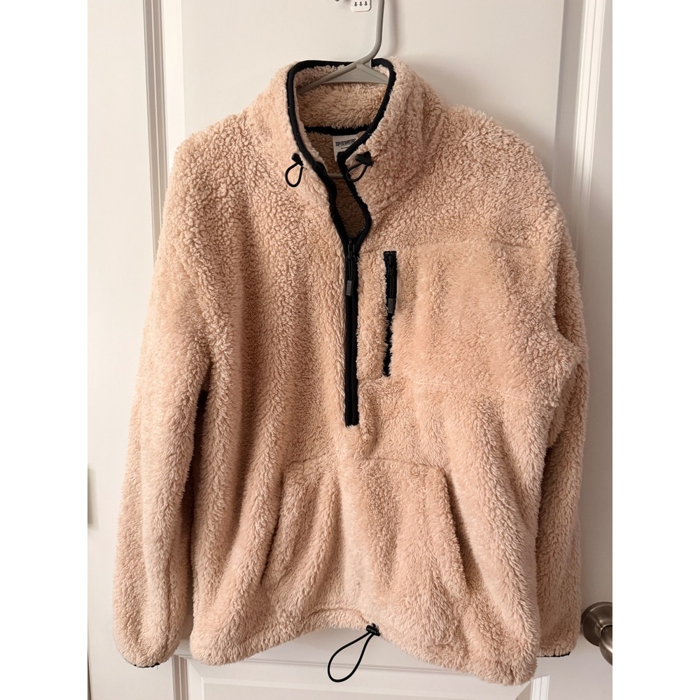 Pink Victorias Secret Sherpa Fleece Quarter Zip Pullover Jacket Tan Beige Medium